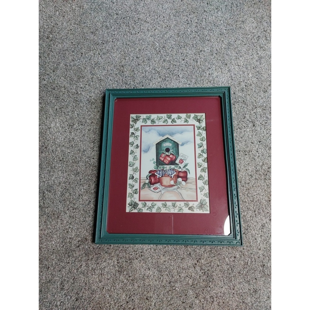 Home Interior Cottage Birdhouse Topiaries Apple Framed Wall Decor Country Granny